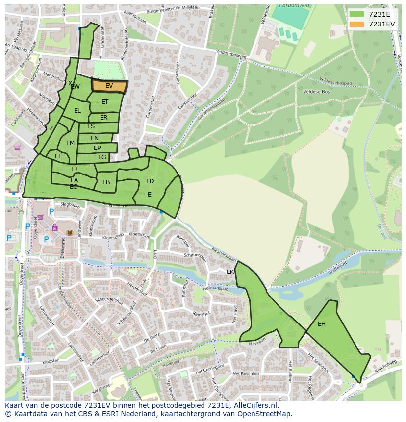 Afbeelding van het postcodegebied 7231 EV op de kaart.