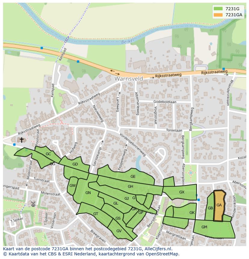 Afbeelding van het postcodegebied 7231 GA op de kaart.
