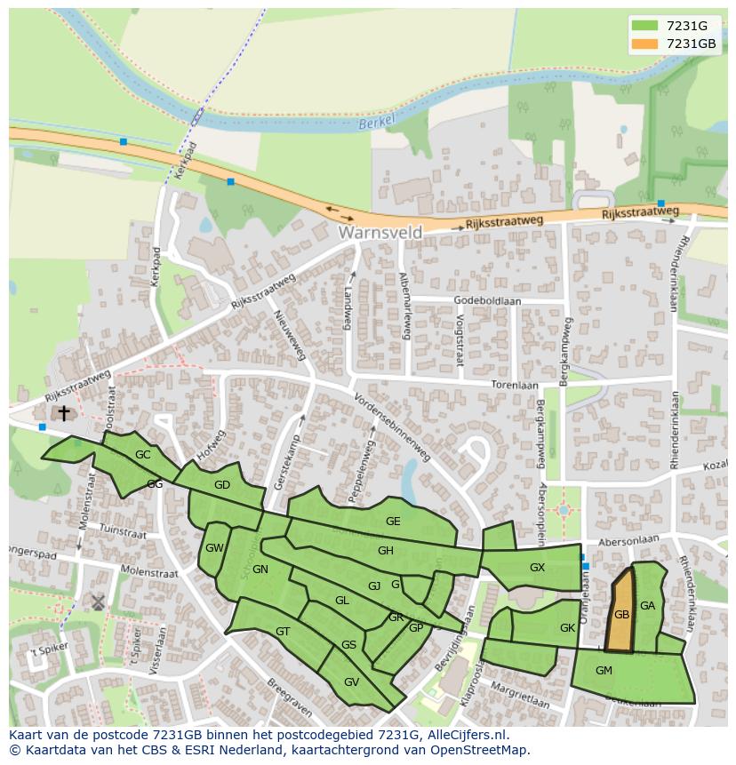 Afbeelding van het postcodegebied 7231 GB op de kaart.