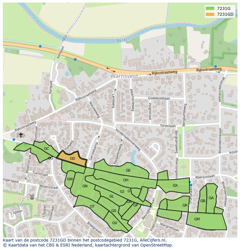 Afbeelding van het postcodegebied 7231 GD op de kaart.