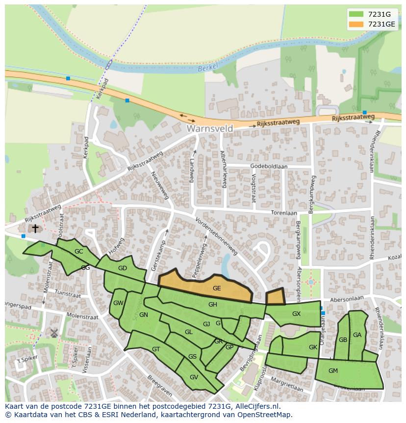 Afbeelding van het postcodegebied 7231 GE op de kaart.