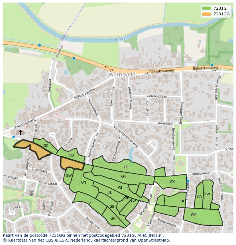 Afbeelding van het postcodegebied 7231 GG op de kaart.