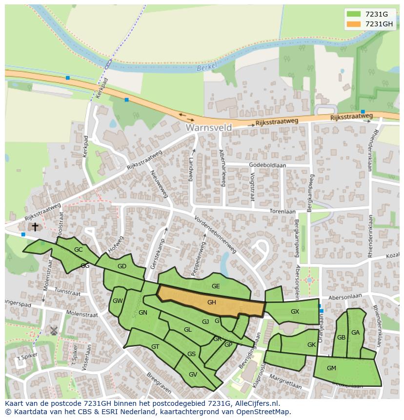 Afbeelding van het postcodegebied 7231 GH op de kaart.