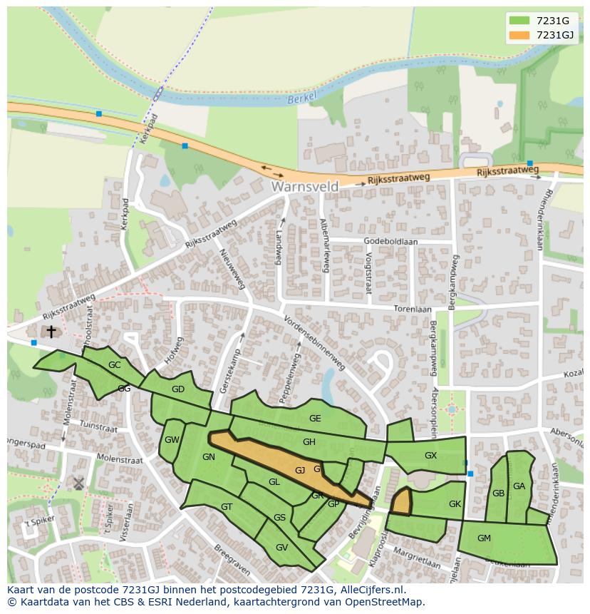 Afbeelding van het postcodegebied 7231 GJ op de kaart.