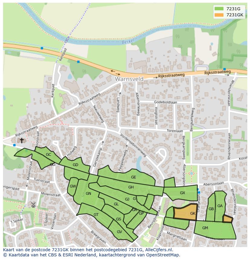 Afbeelding van het postcodegebied 7231 GK op de kaart.