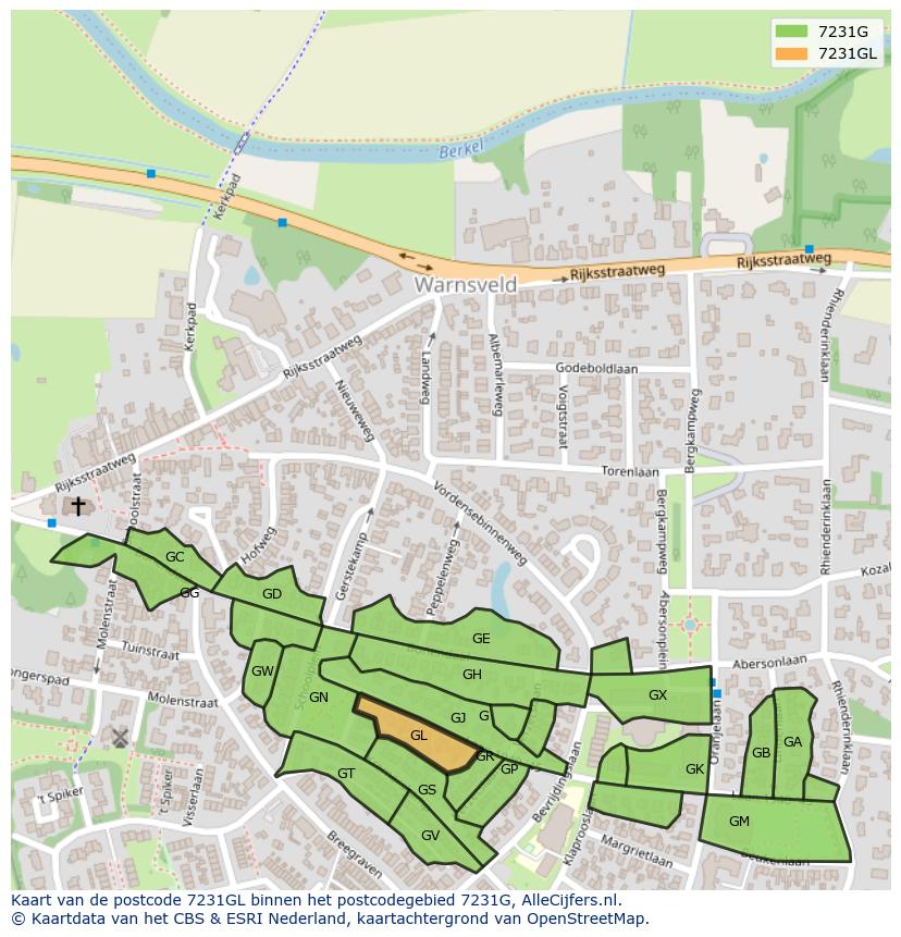 Afbeelding van het postcodegebied 7231 GL op de kaart.