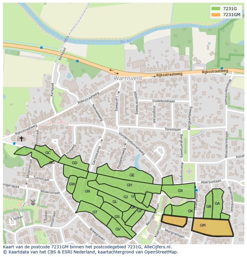 Afbeelding van het postcodegebied 7231 GM op de kaart.