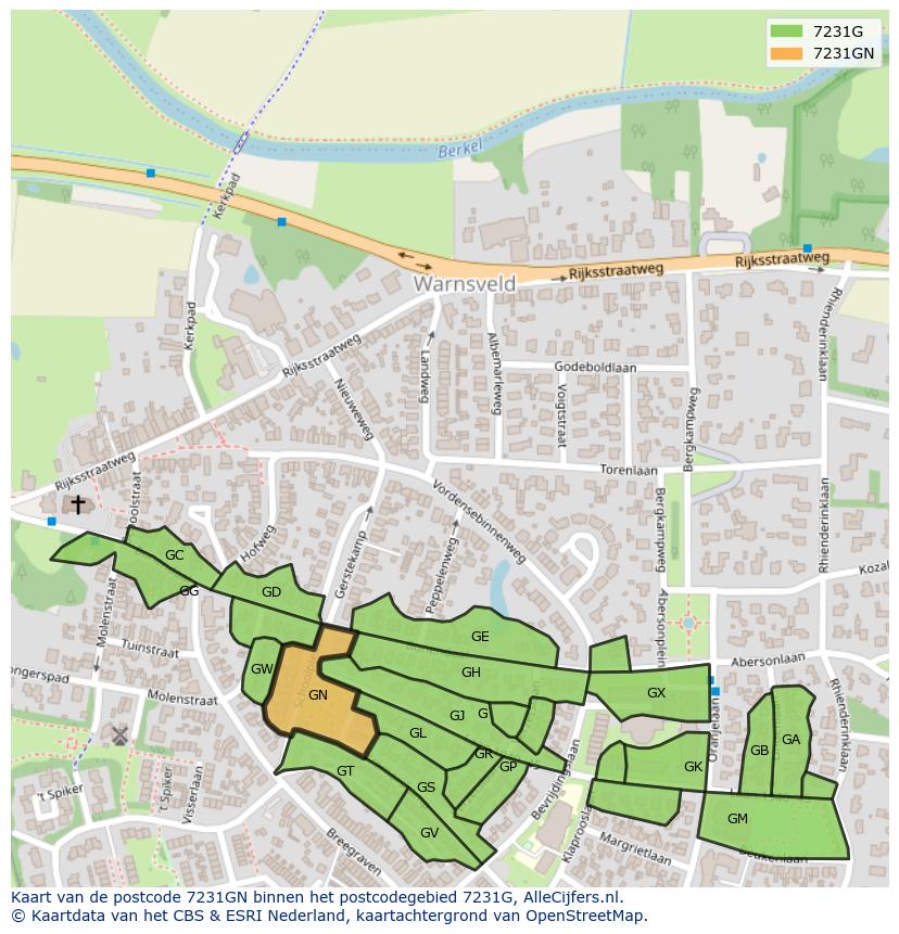 Afbeelding van het postcodegebied 7231 GN op de kaart.