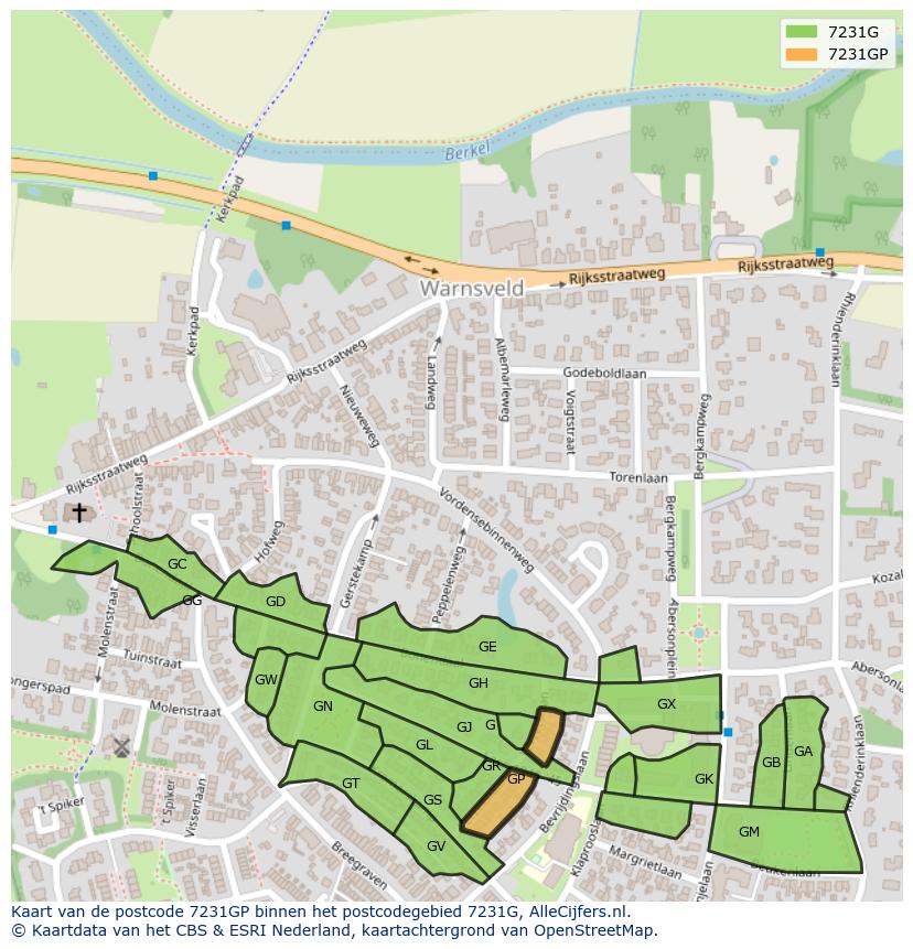 Afbeelding van het postcodegebied 7231 GP op de kaart.
