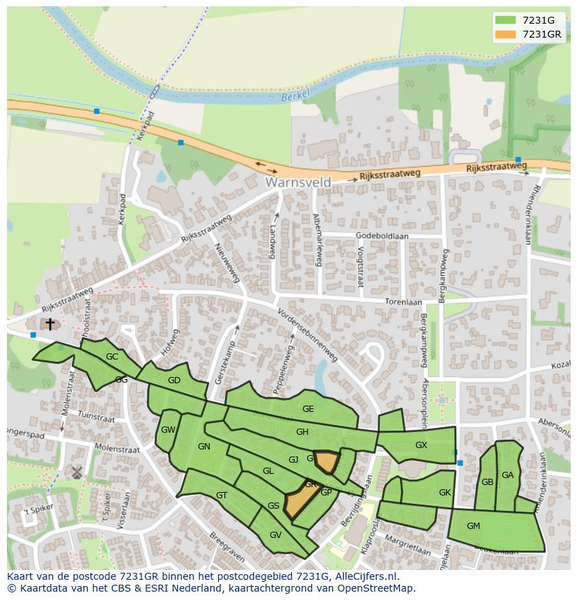 Afbeelding van het postcodegebied 7231 GR op de kaart.