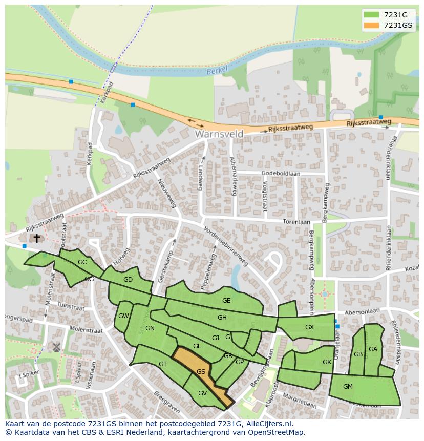 Afbeelding van het postcodegebied 7231 GS op de kaart.