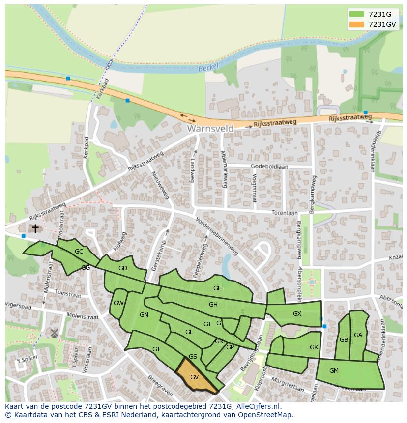 Afbeelding van het postcodegebied 7231 GV op de kaart.