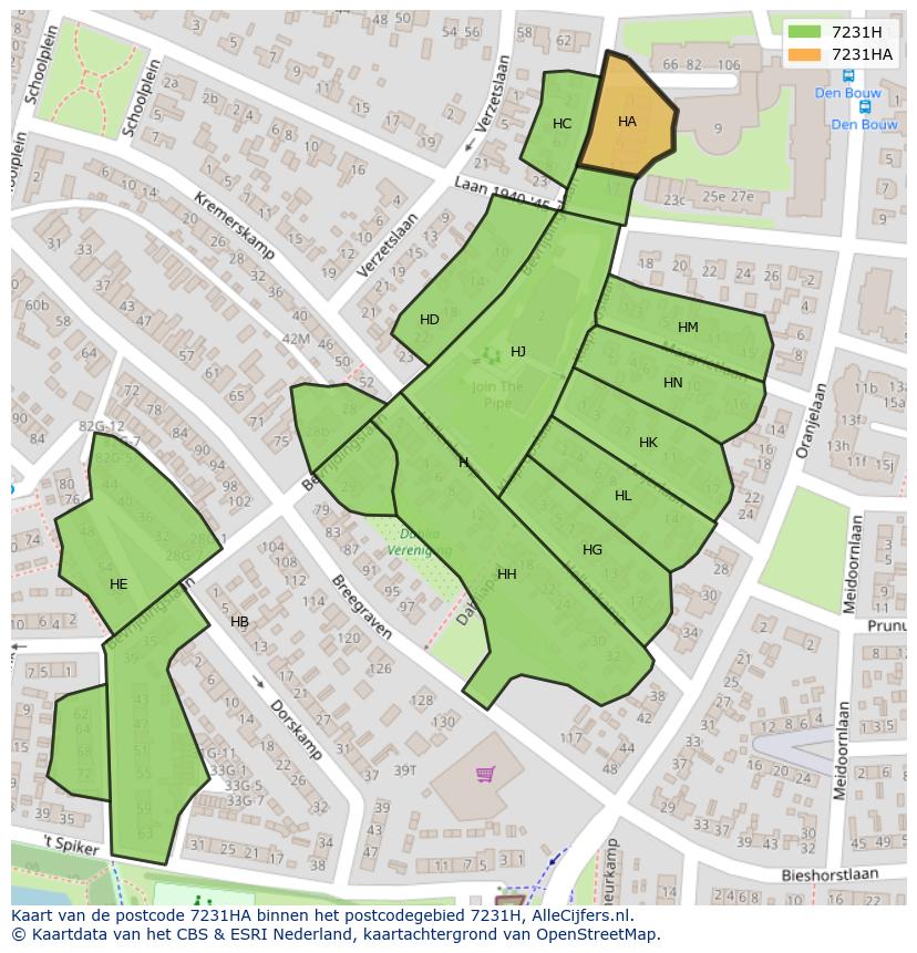 Afbeelding van het postcodegebied 7231 HA op de kaart.