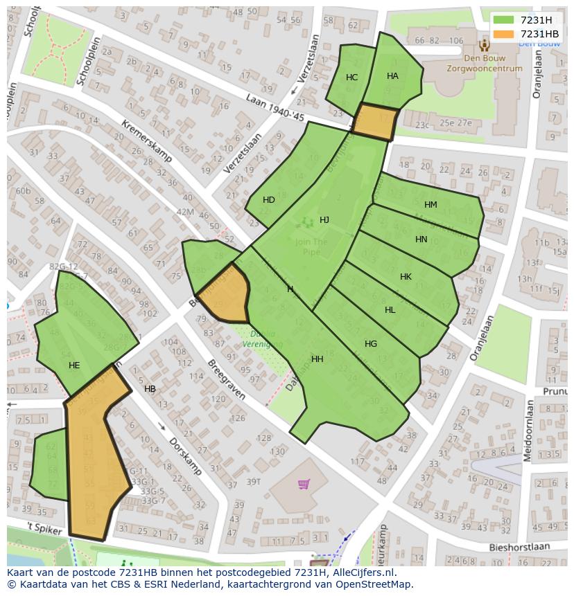Afbeelding van het postcodegebied 7231 HB op de kaart.