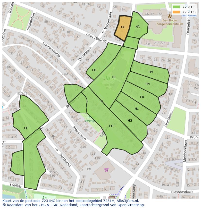 Afbeelding van het postcodegebied 7231 HC op de kaart.
