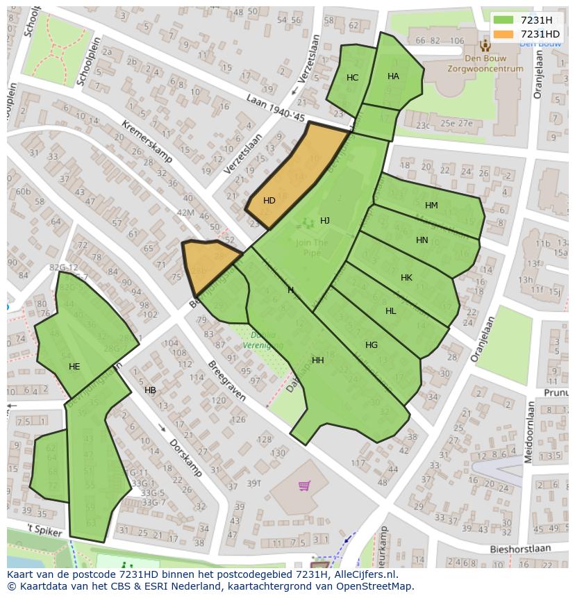 Afbeelding van het postcodegebied 7231 HD op de kaart.