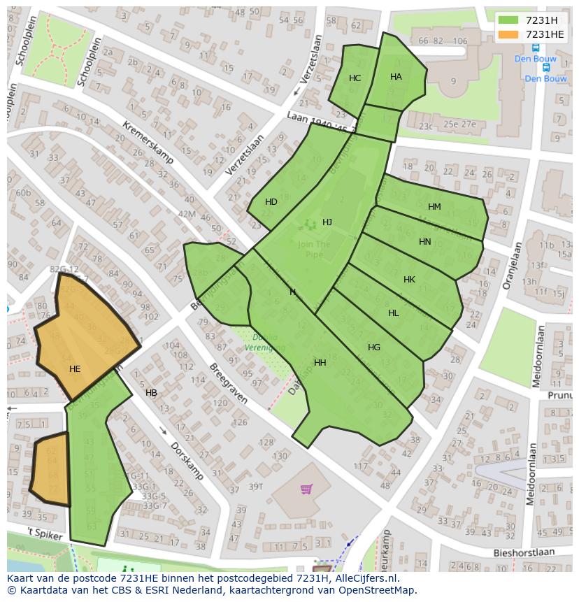 Afbeelding van het postcodegebied 7231 HE op de kaart.