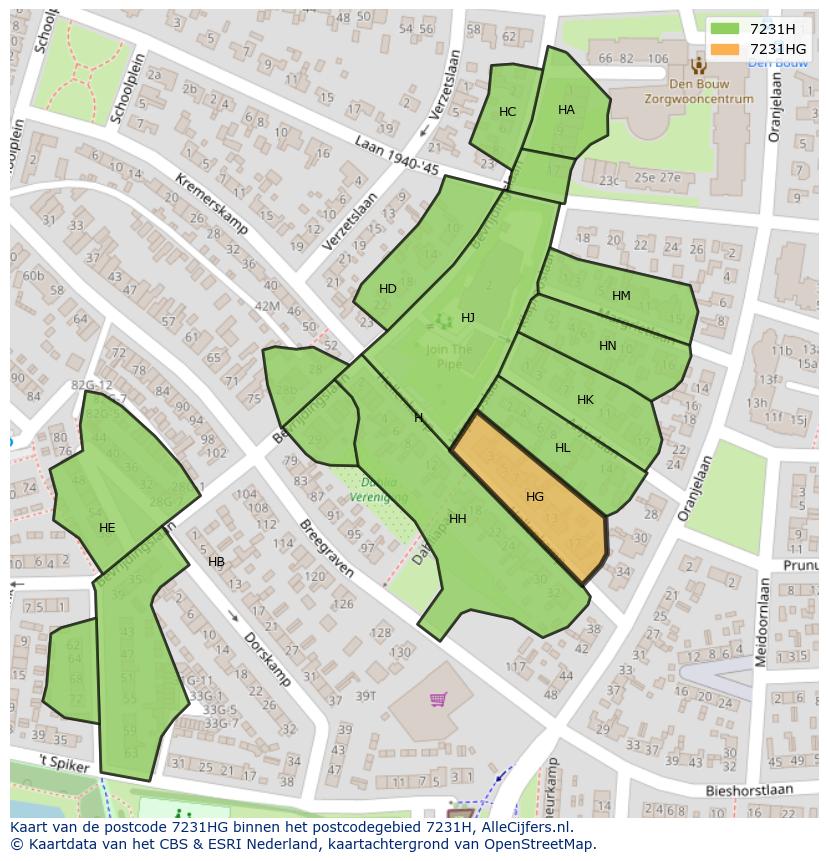 Afbeelding van het postcodegebied 7231 HG op de kaart.