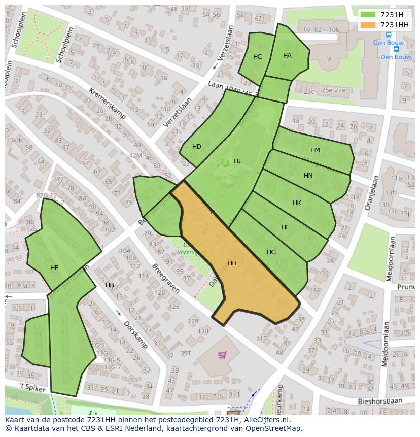 Afbeelding van het postcodegebied 7231 HH op de kaart.