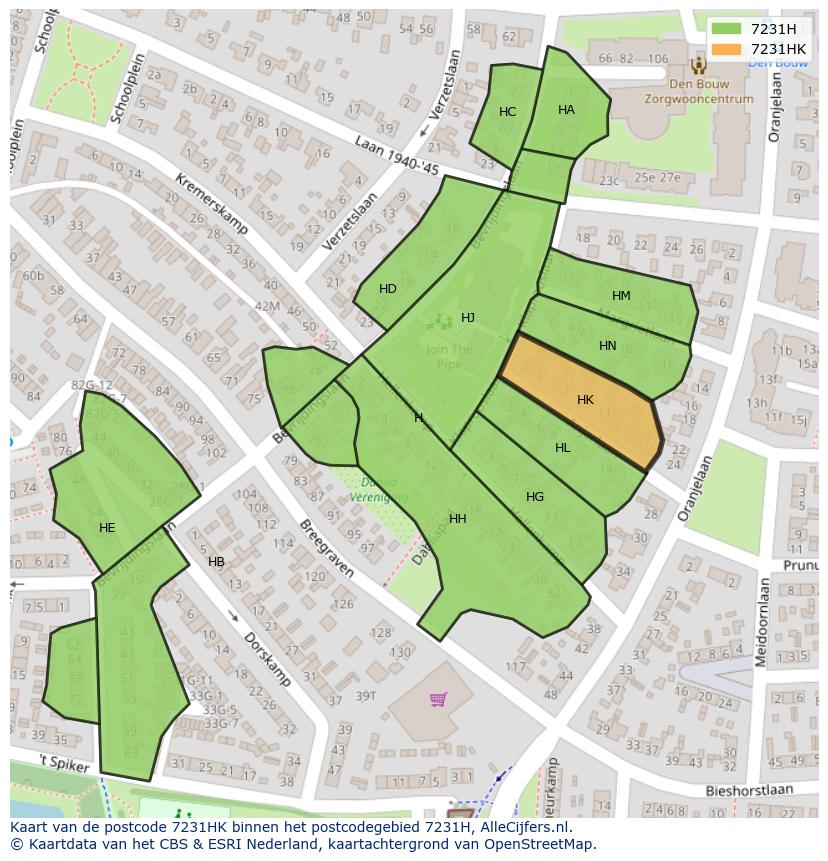 Afbeelding van het postcodegebied 7231 HK op de kaart.