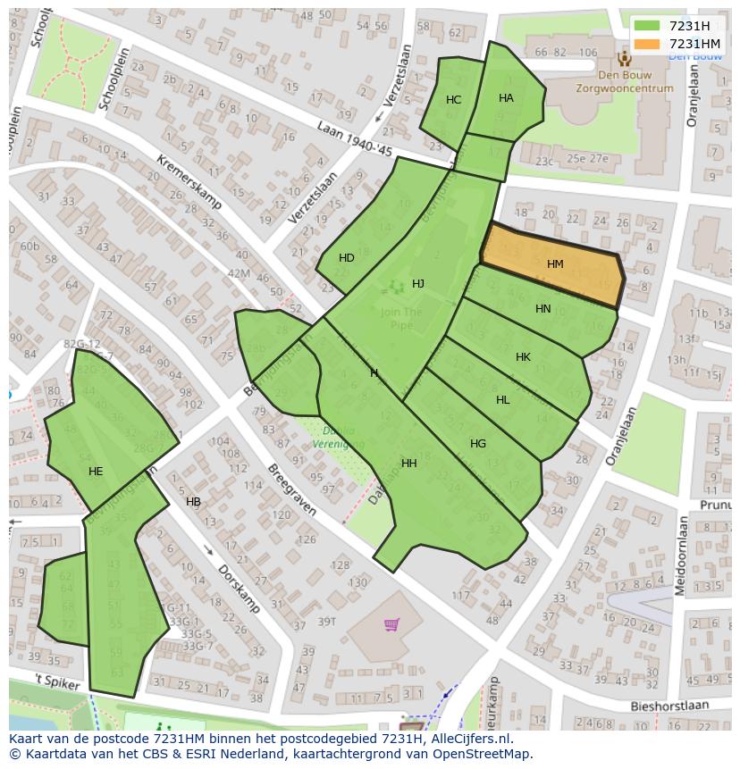 Afbeelding van het postcodegebied 7231 HM op de kaart.