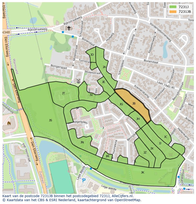Afbeelding van het postcodegebied 7231 JB op de kaart.