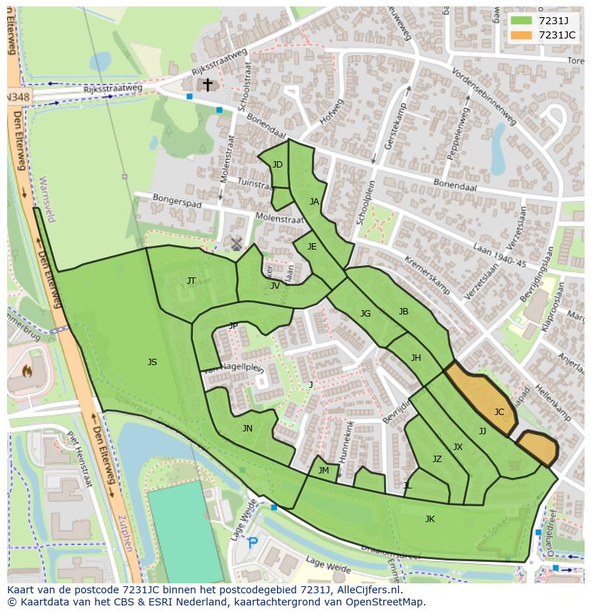 Afbeelding van het postcodegebied 7231 JC op de kaart.