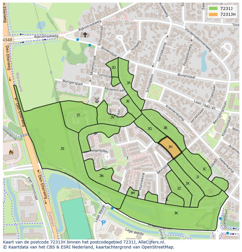 Afbeelding van het postcodegebied 7231 JH op de kaart.