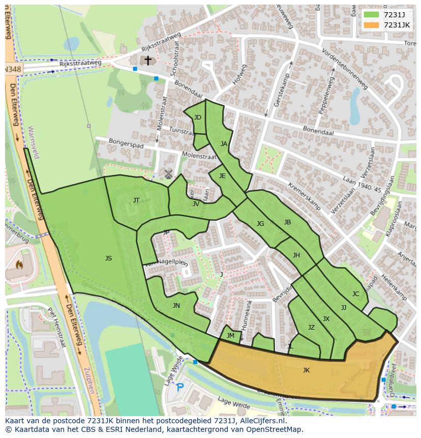 Afbeelding van het postcodegebied 7231 JK op de kaart.