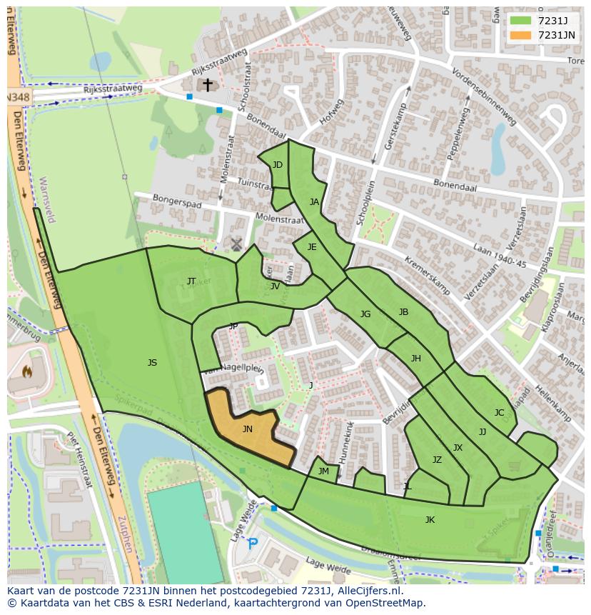 Afbeelding van het postcodegebied 7231 JN op de kaart.