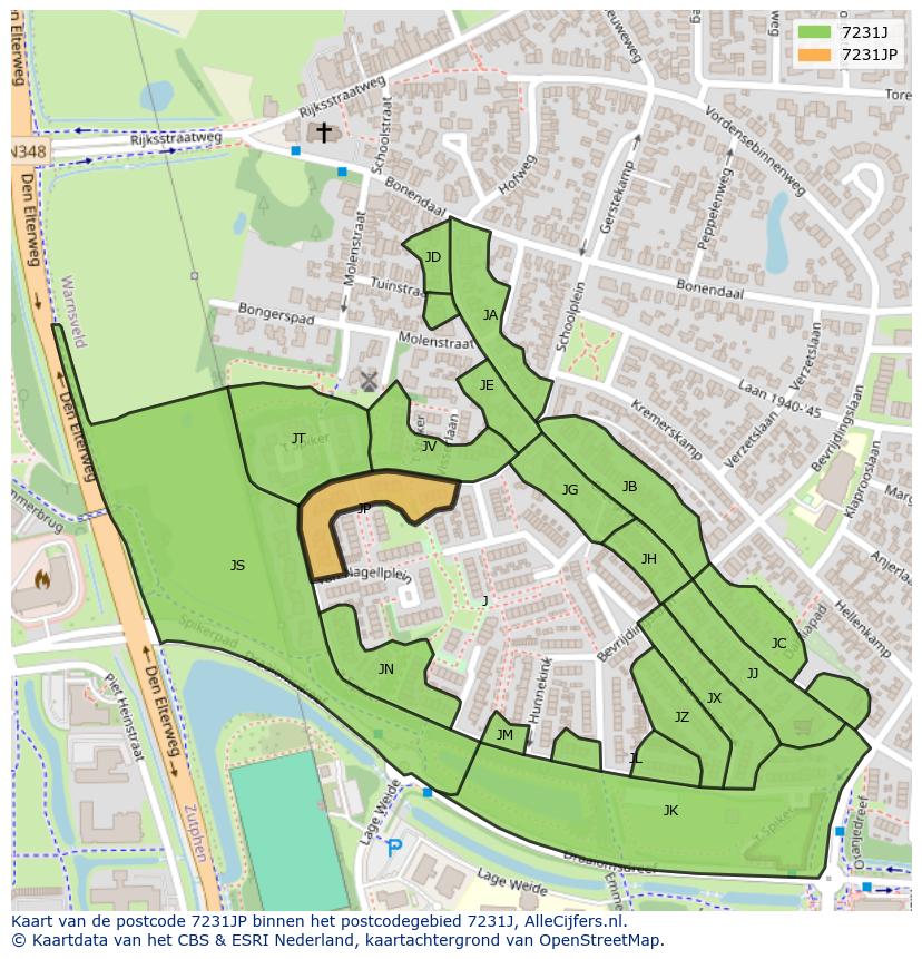 Afbeelding van het postcodegebied 7231 JP op de kaart.