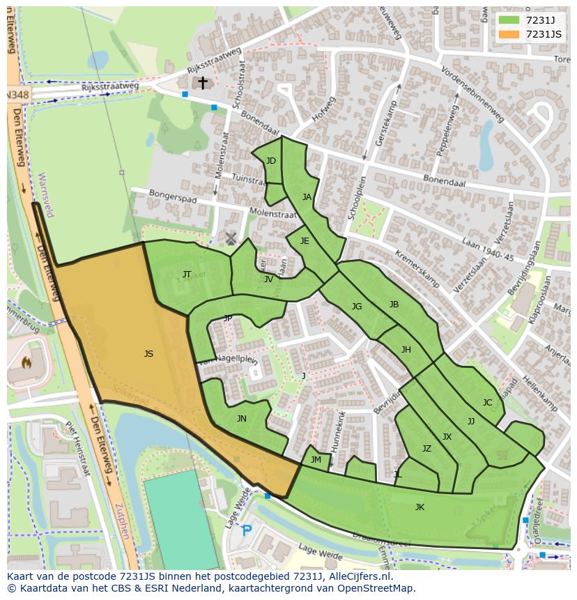 Afbeelding van het postcodegebied 7231 JS op de kaart.
