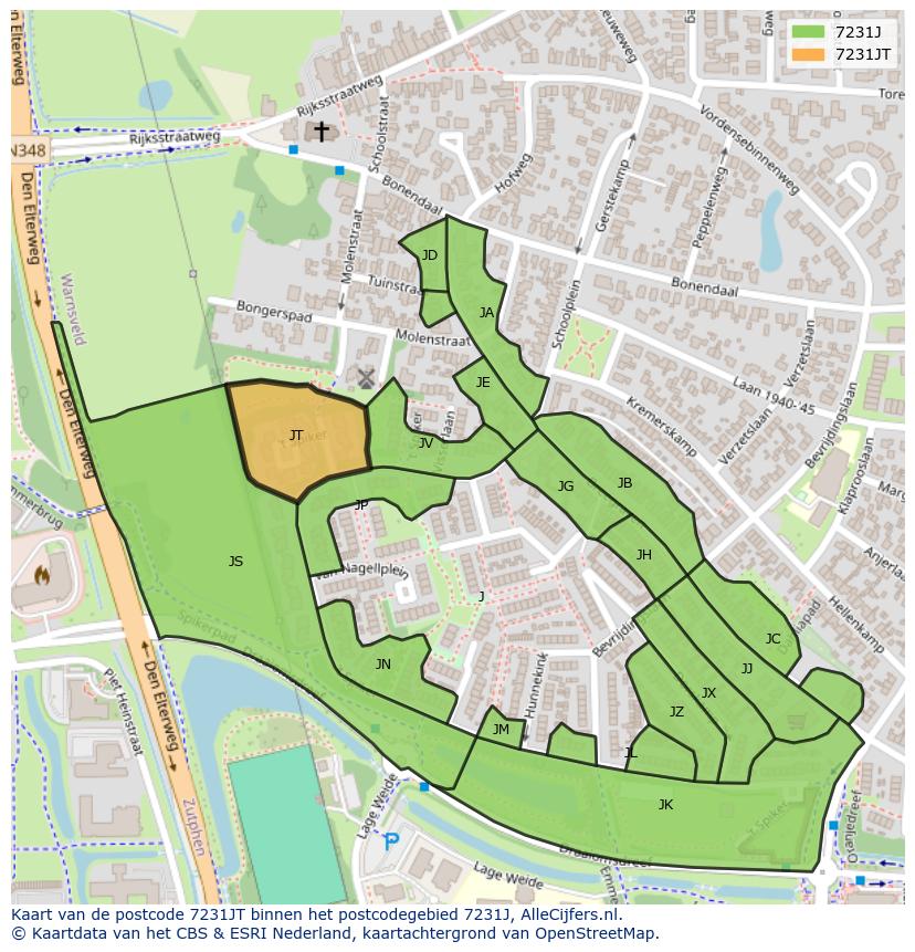 Afbeelding van het postcodegebied 7231 JT op de kaart.