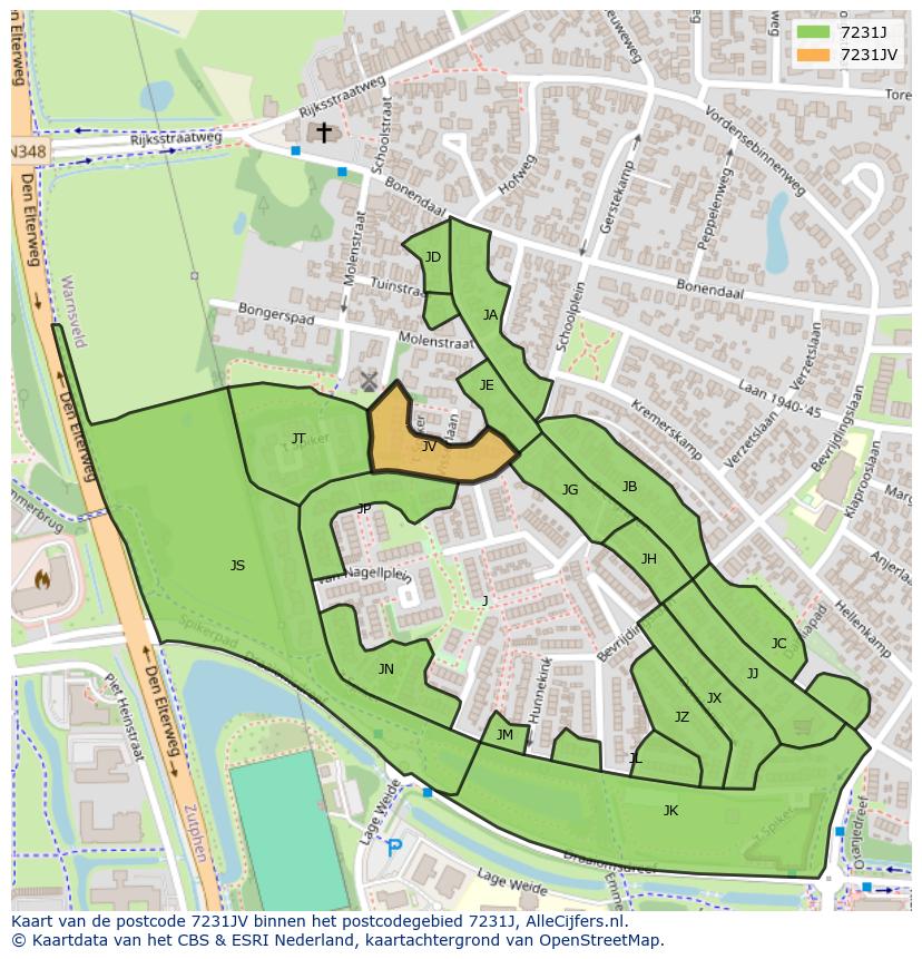 Afbeelding van het postcodegebied 7231 JV op de kaart.