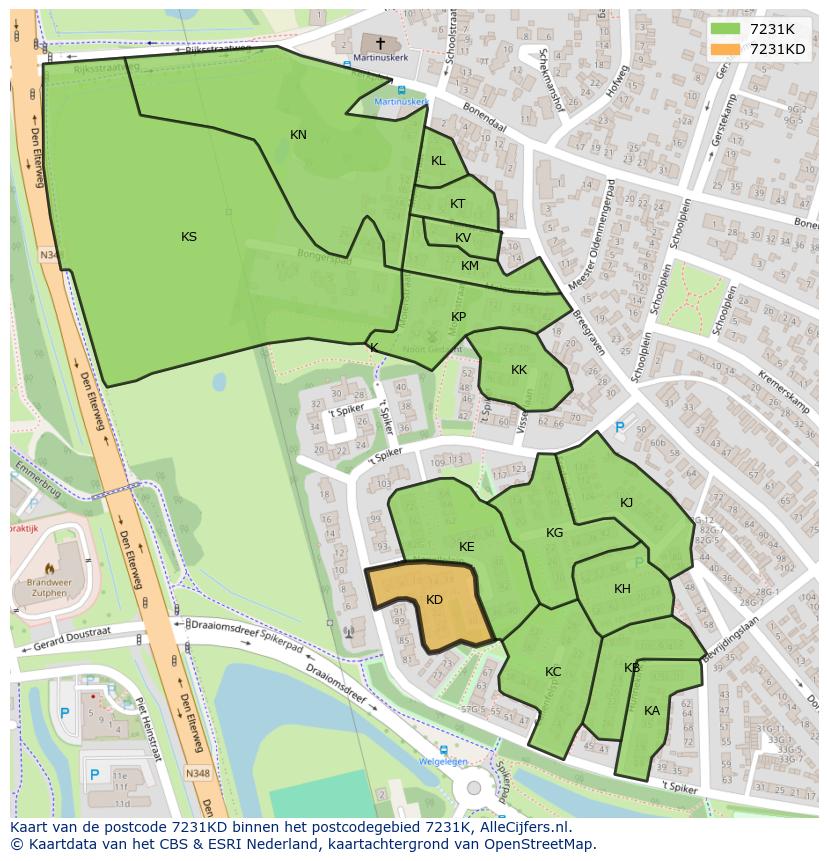 Afbeelding van het postcodegebied 7231 KD op de kaart.