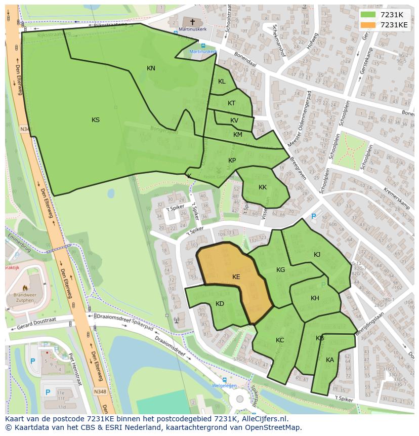Afbeelding van het postcodegebied 7231 KE op de kaart.