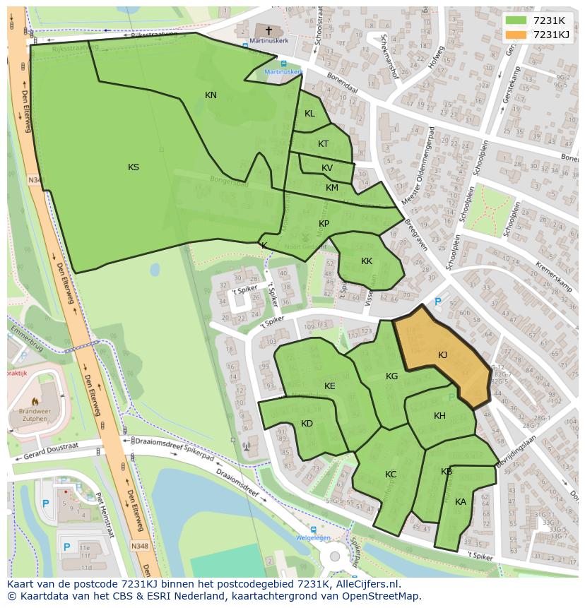 Afbeelding van het postcodegebied 7231 KJ op de kaart.