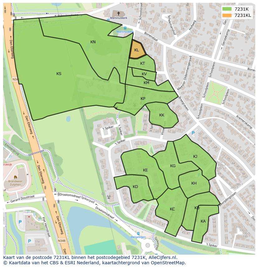 Afbeelding van het postcodegebied 7231 KL op de kaart.