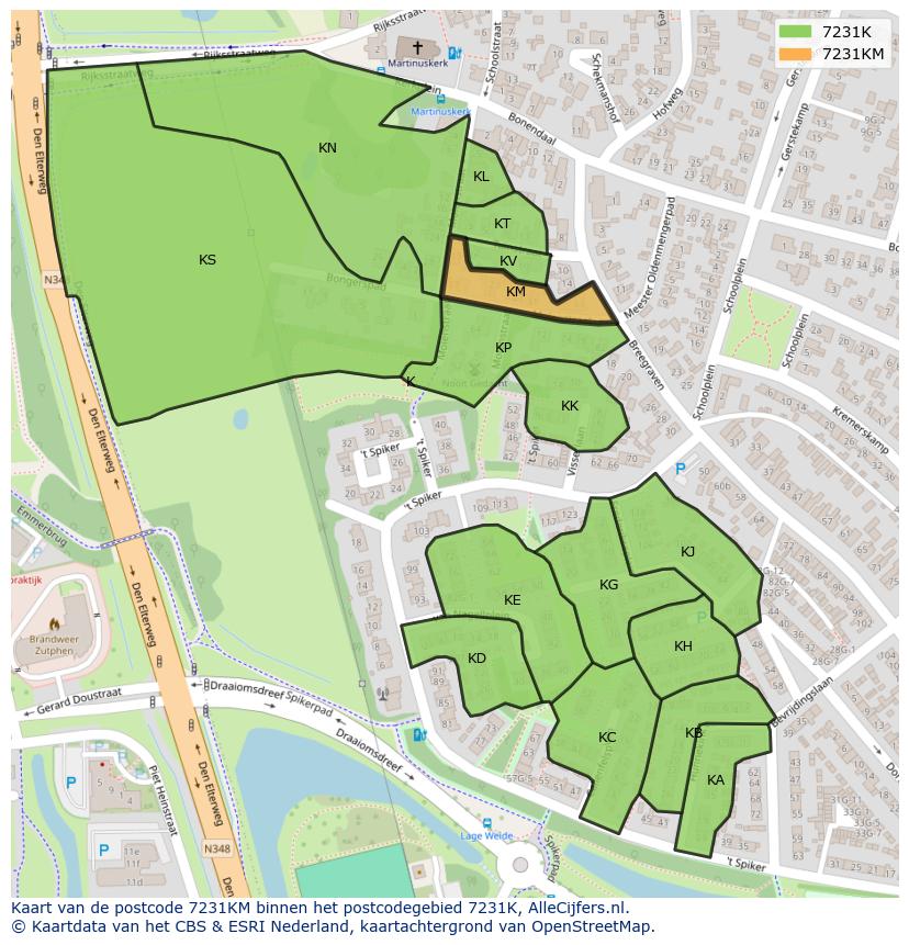 Afbeelding van het postcodegebied 7231 KM op de kaart.