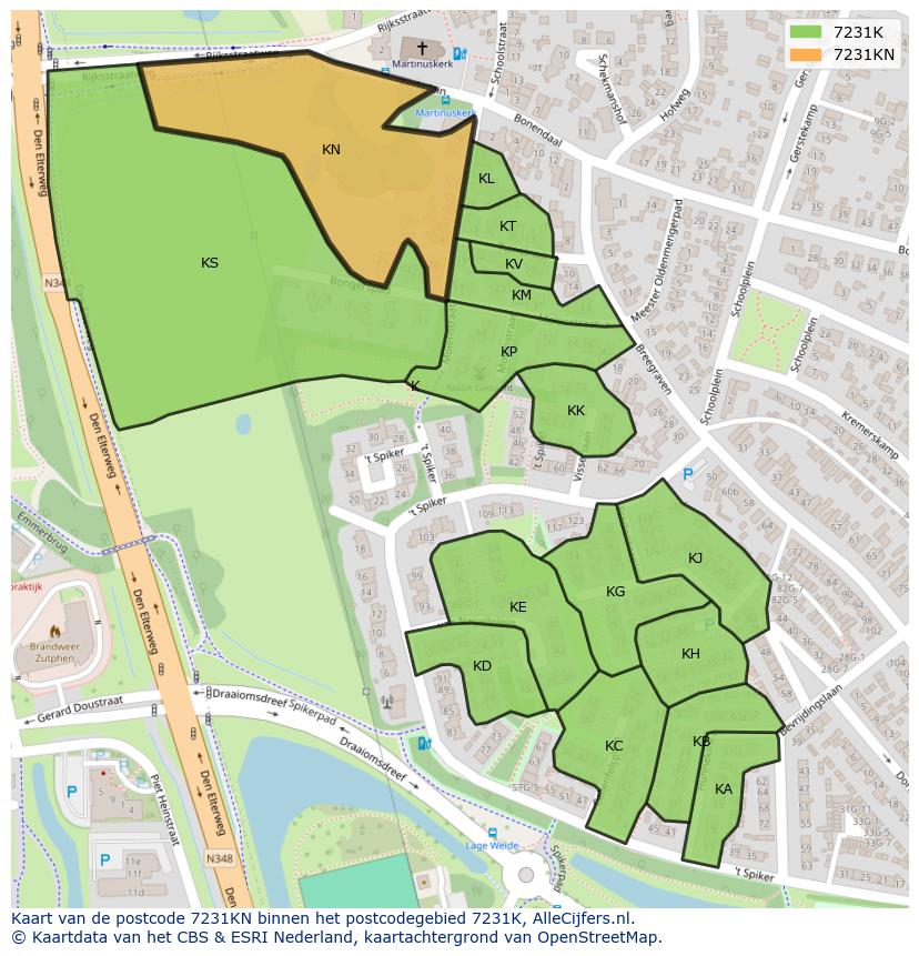 Afbeelding van het postcodegebied 7231 KN op de kaart.