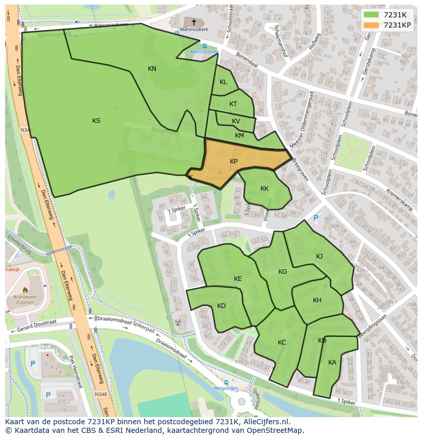 Afbeelding van het postcodegebied 7231 KP op de kaart.