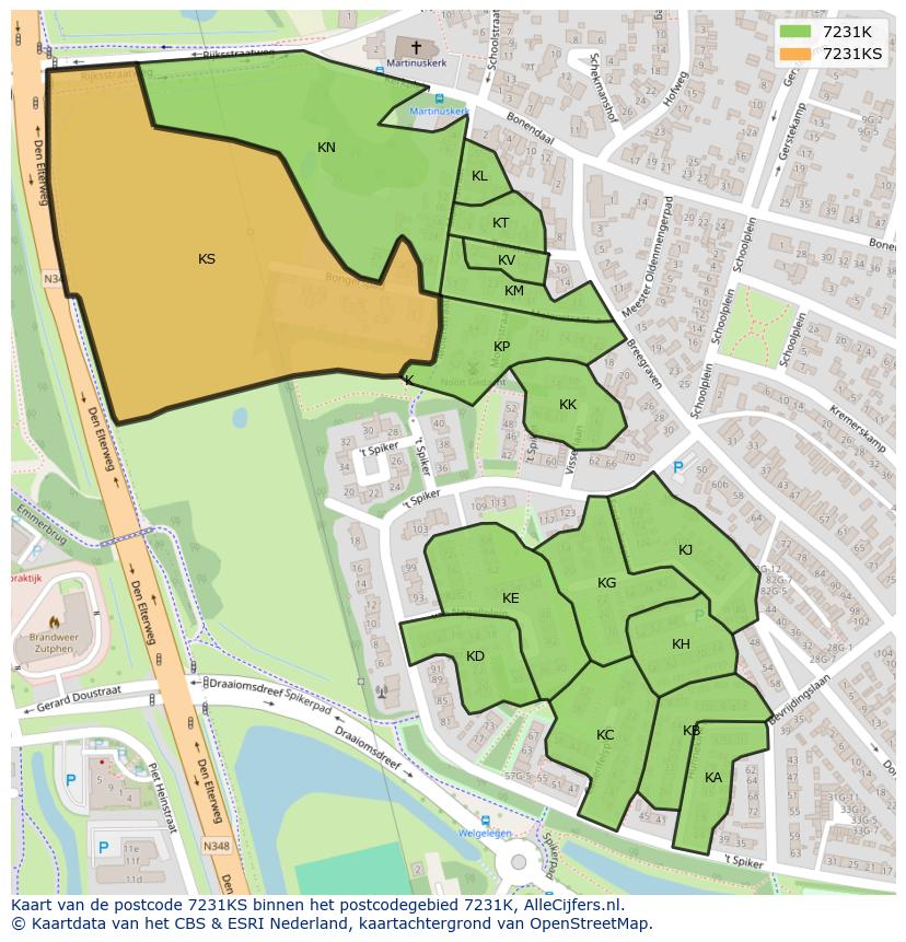 Afbeelding van het postcodegebied 7231 KS op de kaart.