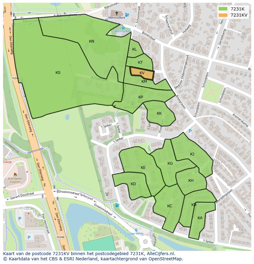 Afbeelding van het postcodegebied 7231 KV op de kaart.