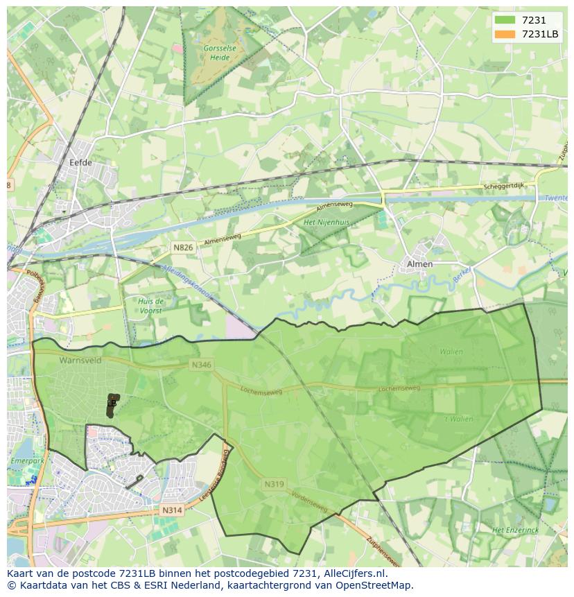 Afbeelding van het postcodegebied 7231 LB op de kaart.