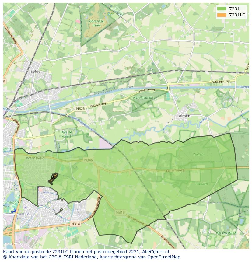Afbeelding van het postcodegebied 7231 LC op de kaart.