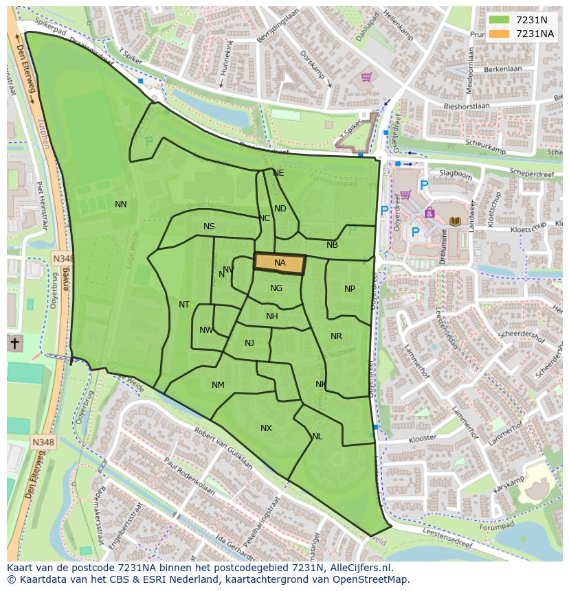 Afbeelding van het postcodegebied 7231 NA op de kaart.