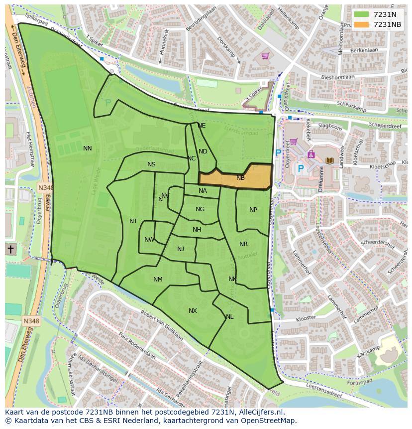 Afbeelding van het postcodegebied 7231 NB op de kaart.