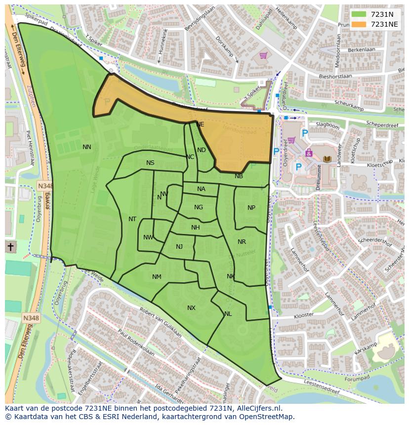 Afbeelding van het postcodegebied 7231 NE op de kaart.