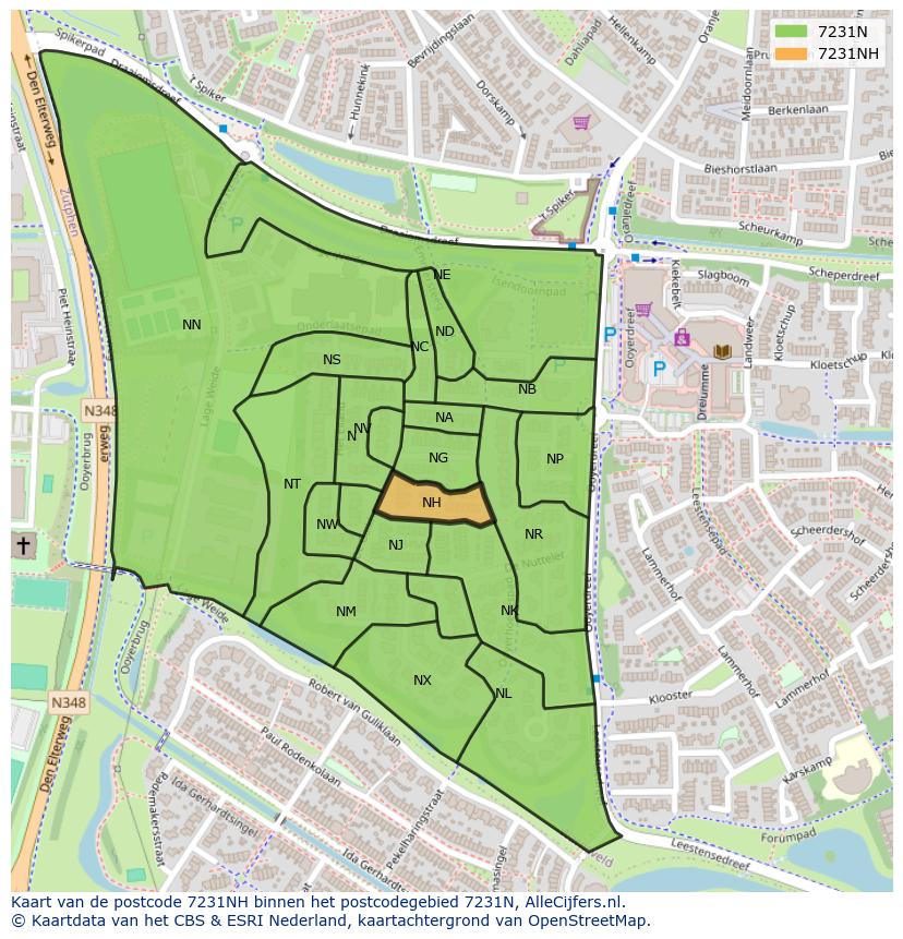 Afbeelding van het postcodegebied 7231 NH op de kaart.