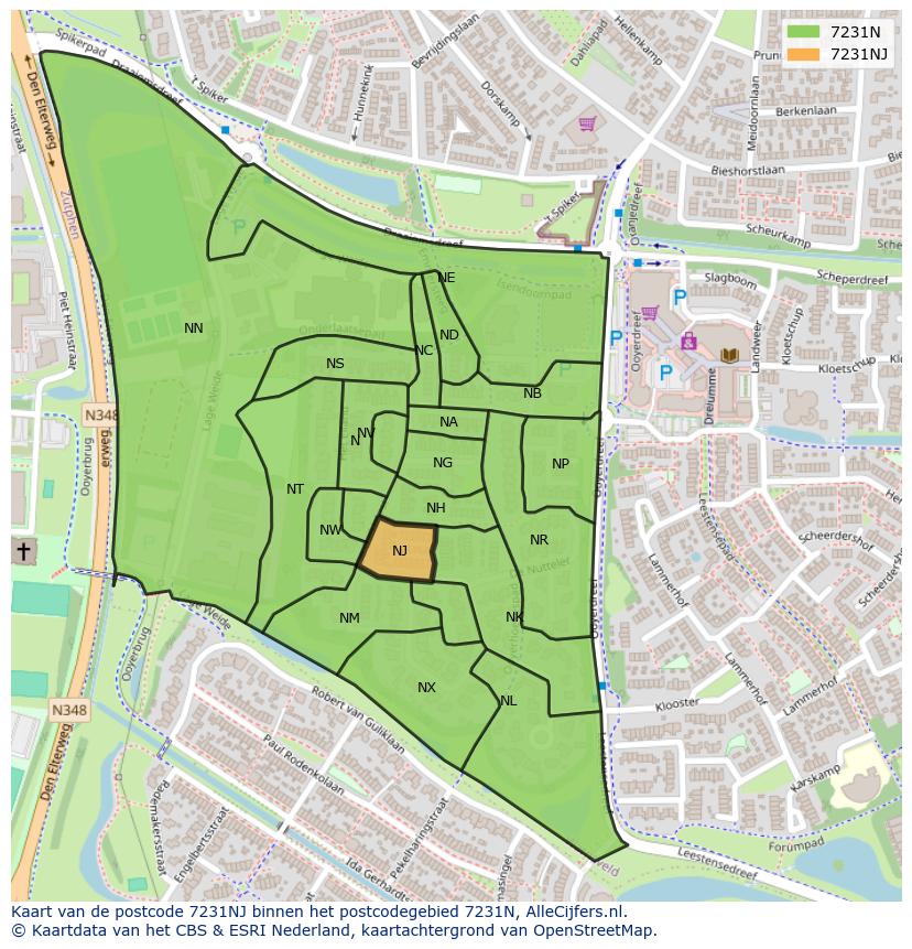 Afbeelding van het postcodegebied 7231 NJ op de kaart.